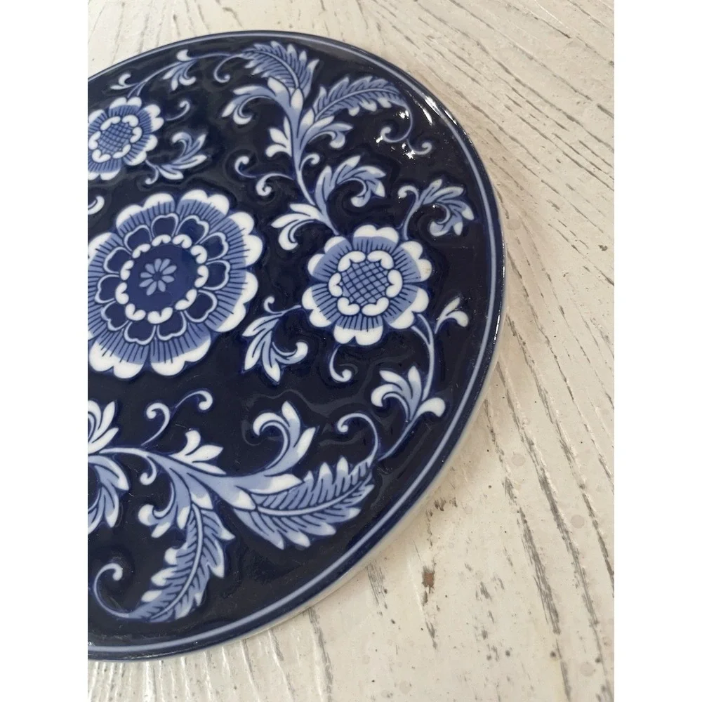 Vtg Pier 1 Mandarin Cobalt Blue White Floral Porcelain 8.25